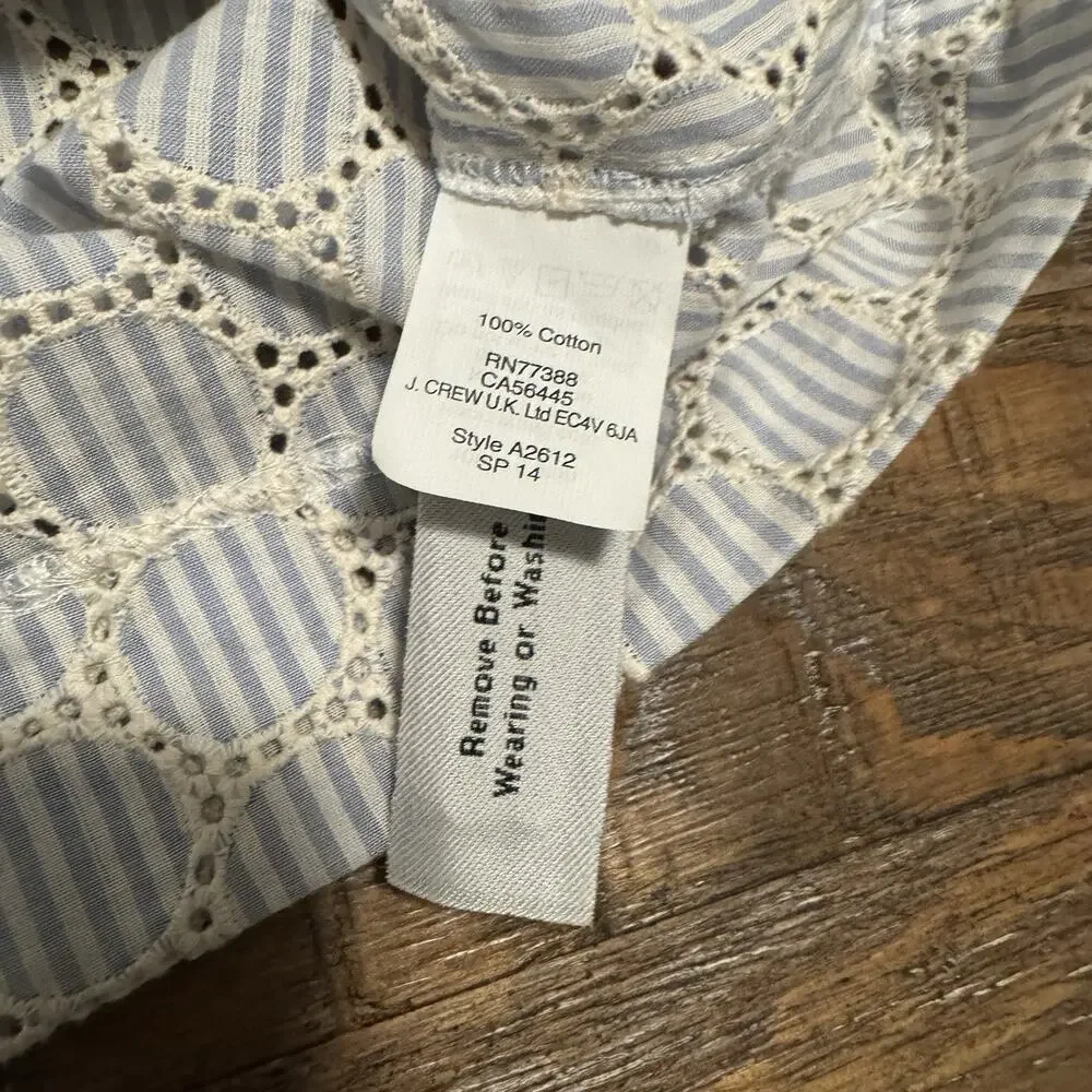 J CREW Eyelet Lace SS Pullover Blouse Striped Women's Size 0 Career Event Office - Picture 4 of 8